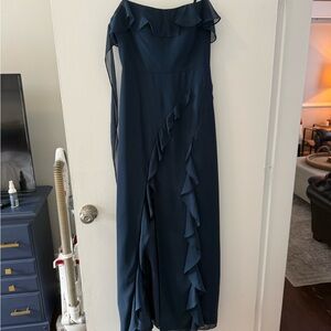 Azazie Navy Blue Ruffle Dress